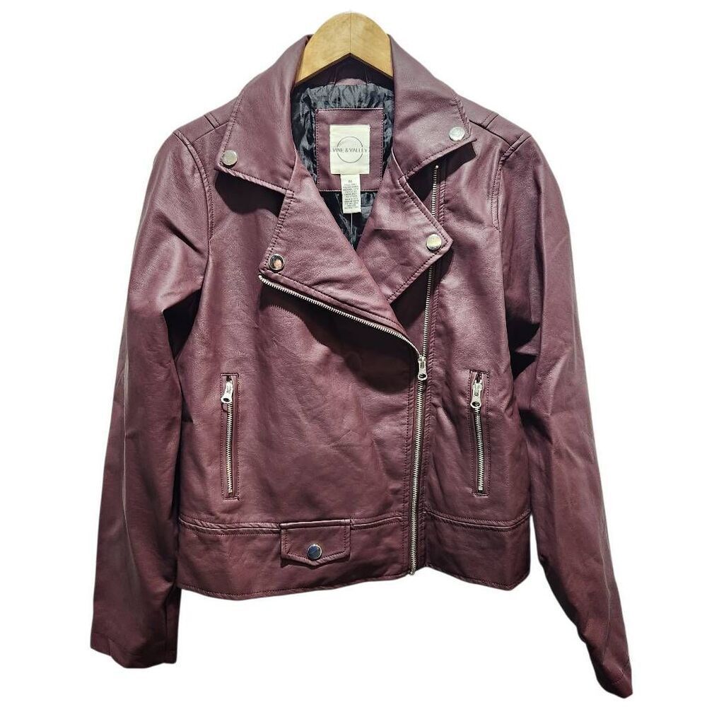 Vine & Valley pu leather wine‎ moto jacket vegan medium